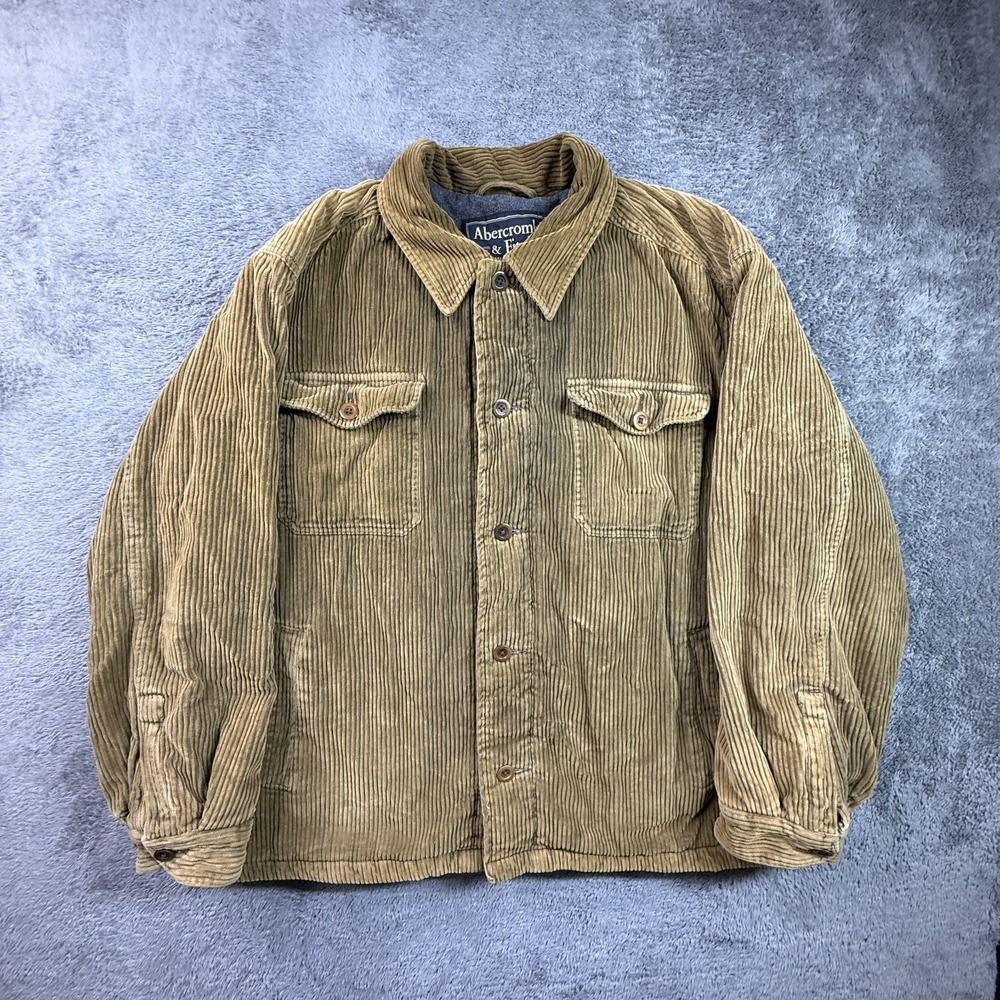 Abercrombie & Fitch XL Mens Corduroy Fleece Lined Jacket Wide Whale Brown